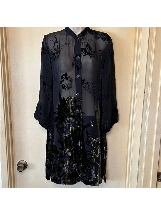 Citron Santa Monica Tops - Citron Santa Monica Sheer Burnout Velvet Oversized Black Blouse size S